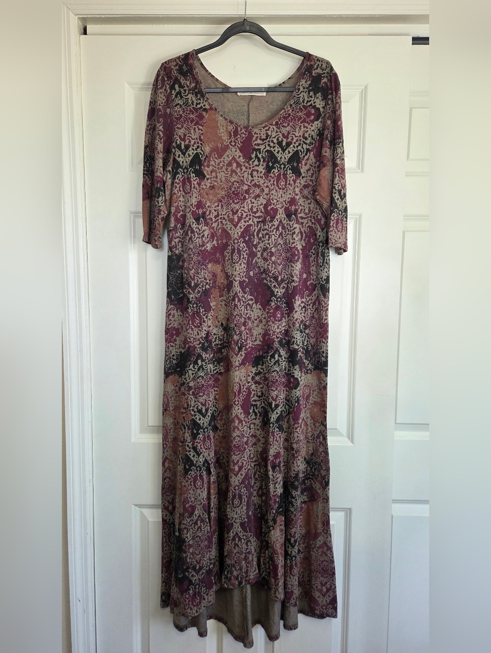 Peruvian Connection Purple Damask Print Maxi Dress - Size L